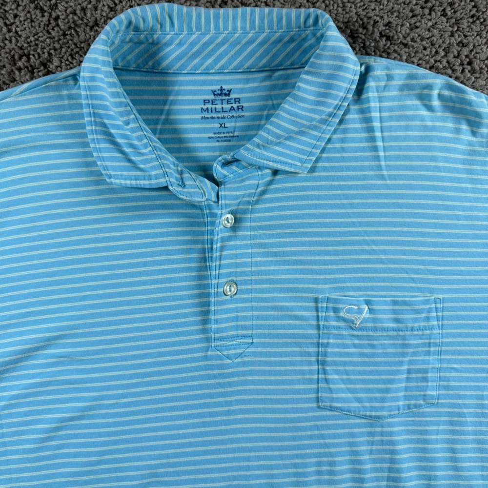 Peter Millar Mountainside Mens XL Blue Striped Stretch golf Polo Shirt logo